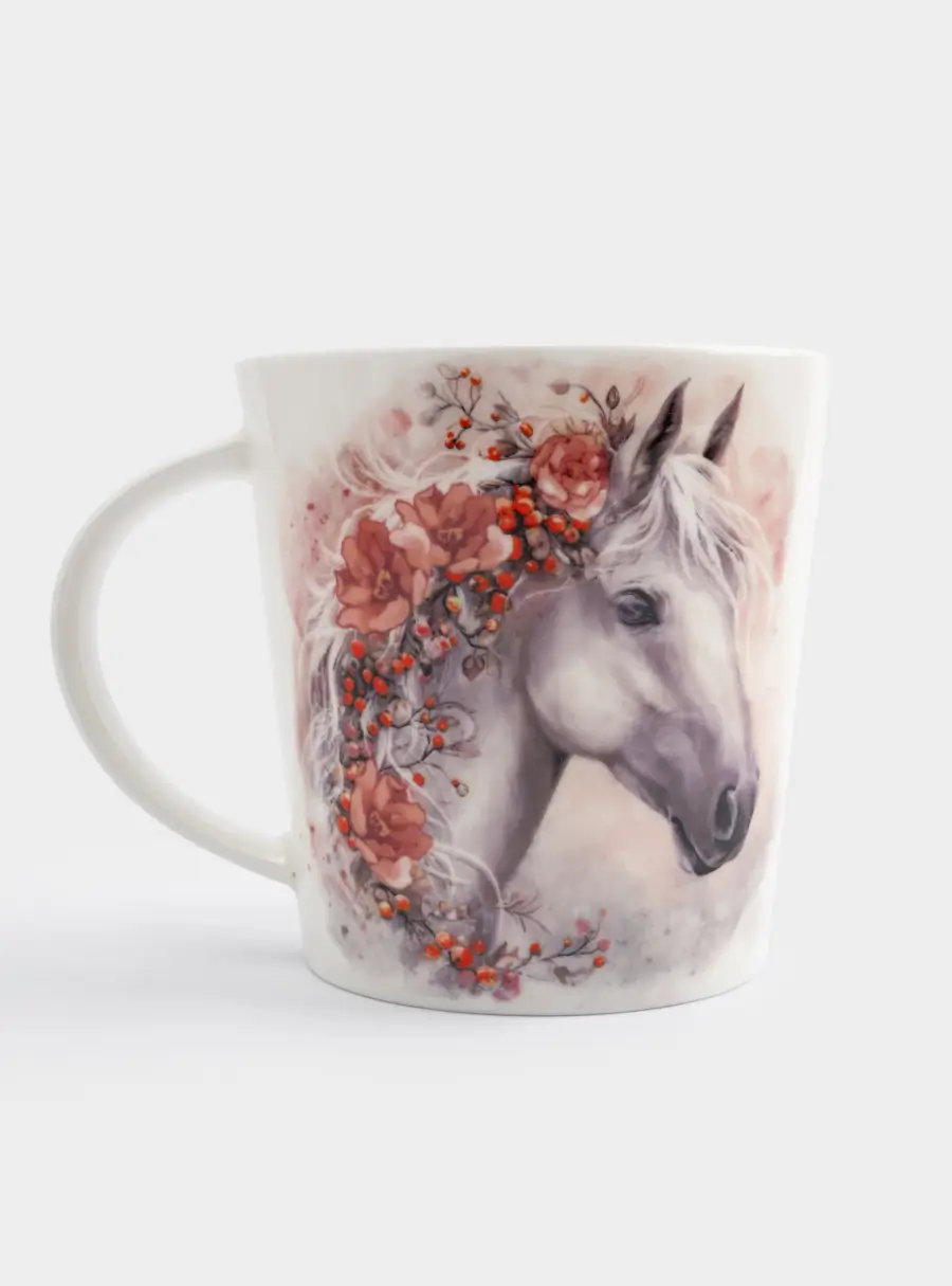 Кружка, 450 мл, фарфор F, белая, Лошадь с цветами, Horse ,image-3
