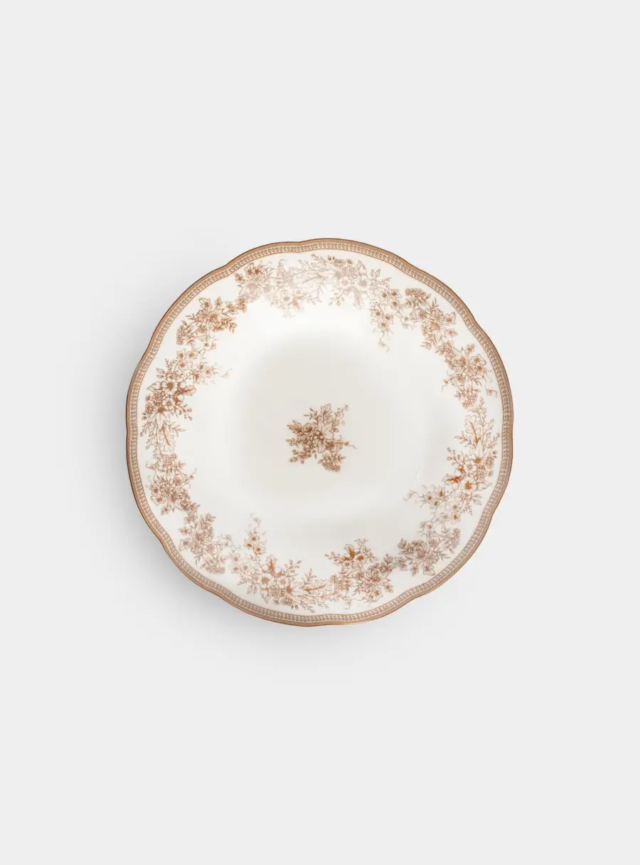 Тарелка суповая, 22х4 см, 600 мл, фарфор P, белая, Коричневые цветы, Burgundy ,image-1