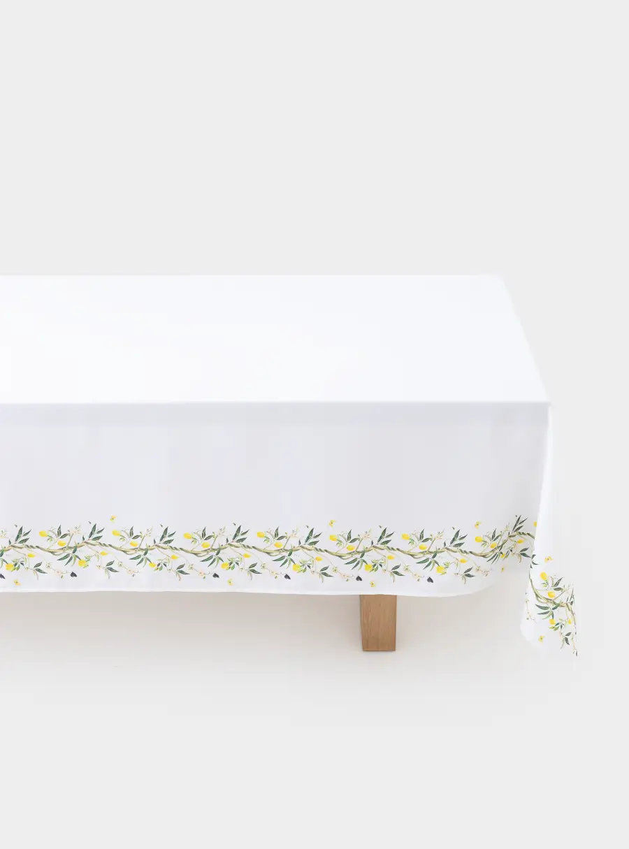 Скатерть, 160х160 см, полиэстер, белая, Лимоны на ветках, Lemon branch ,image-1
