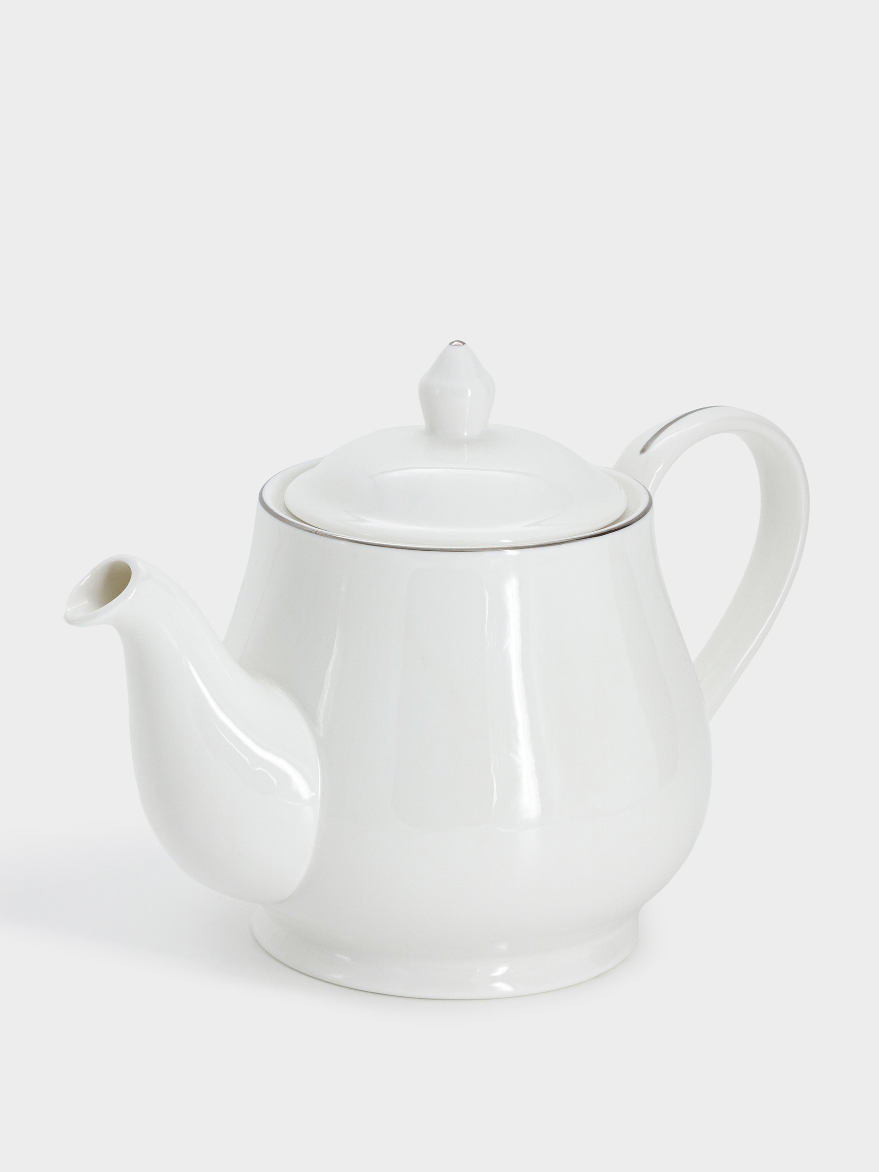 Чайник заварочный, 1 л, фарфор P, белый, с серебристым кантом, White Platinum, image-1