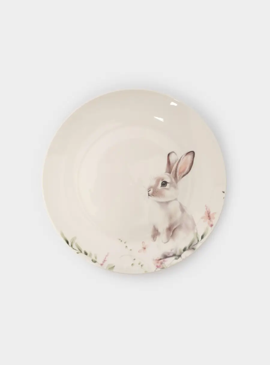 Тарелка закусочная, 20 см, фарфор N, белая, Кролик в цветах, Bunny ,image-0