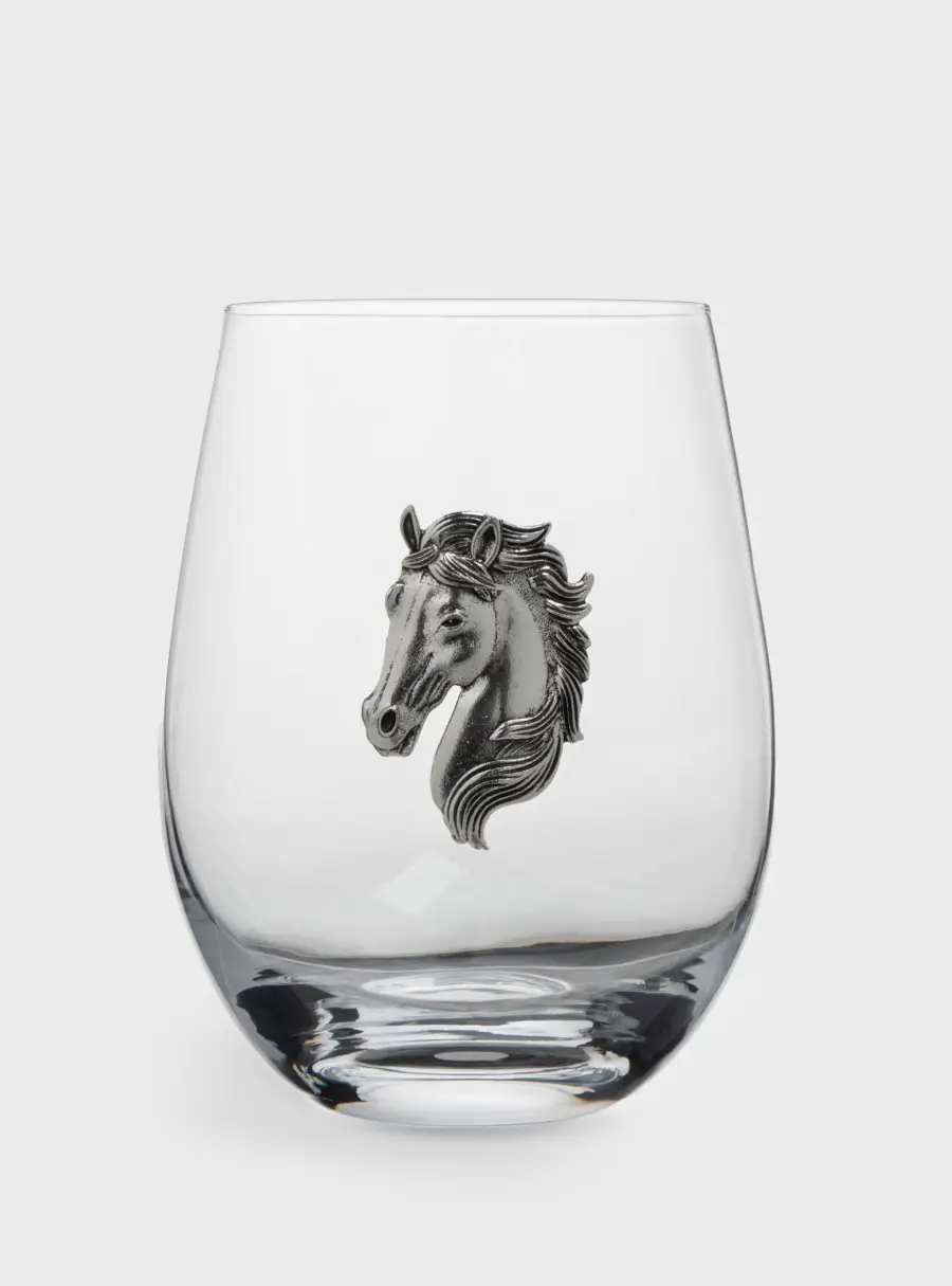Стакан для виски, 12 см, 500 мл, стекло/металл, серебристый, Голова коня, Horse ,image-1