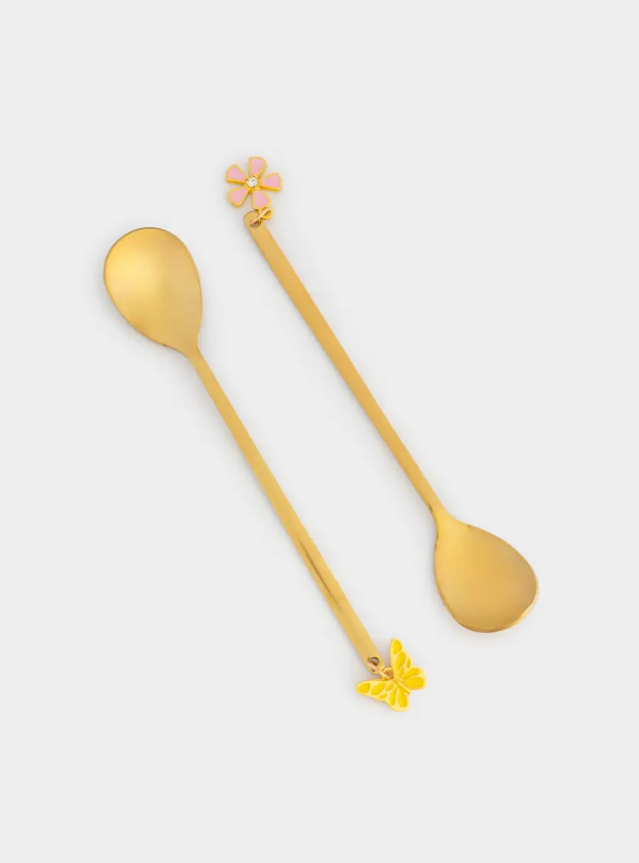 Ложка десертная, 14 см, 2 шт, сталь, золотистая, Цветок/Бабочка, Butterfly, image-1