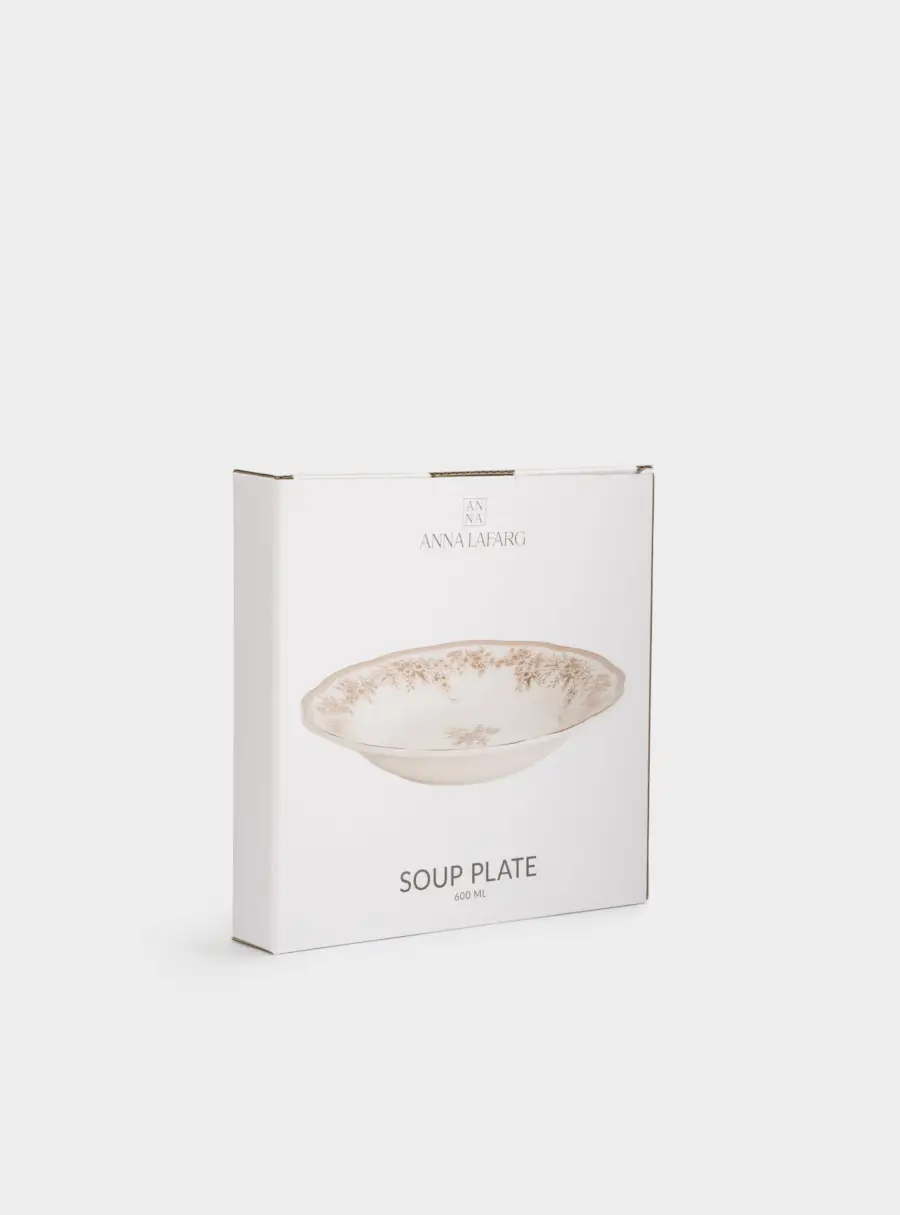 Тарелка суповая, 22х4 см, 600 мл, фарфор P, белая, Коричневые цветы, Burgundy, image-6