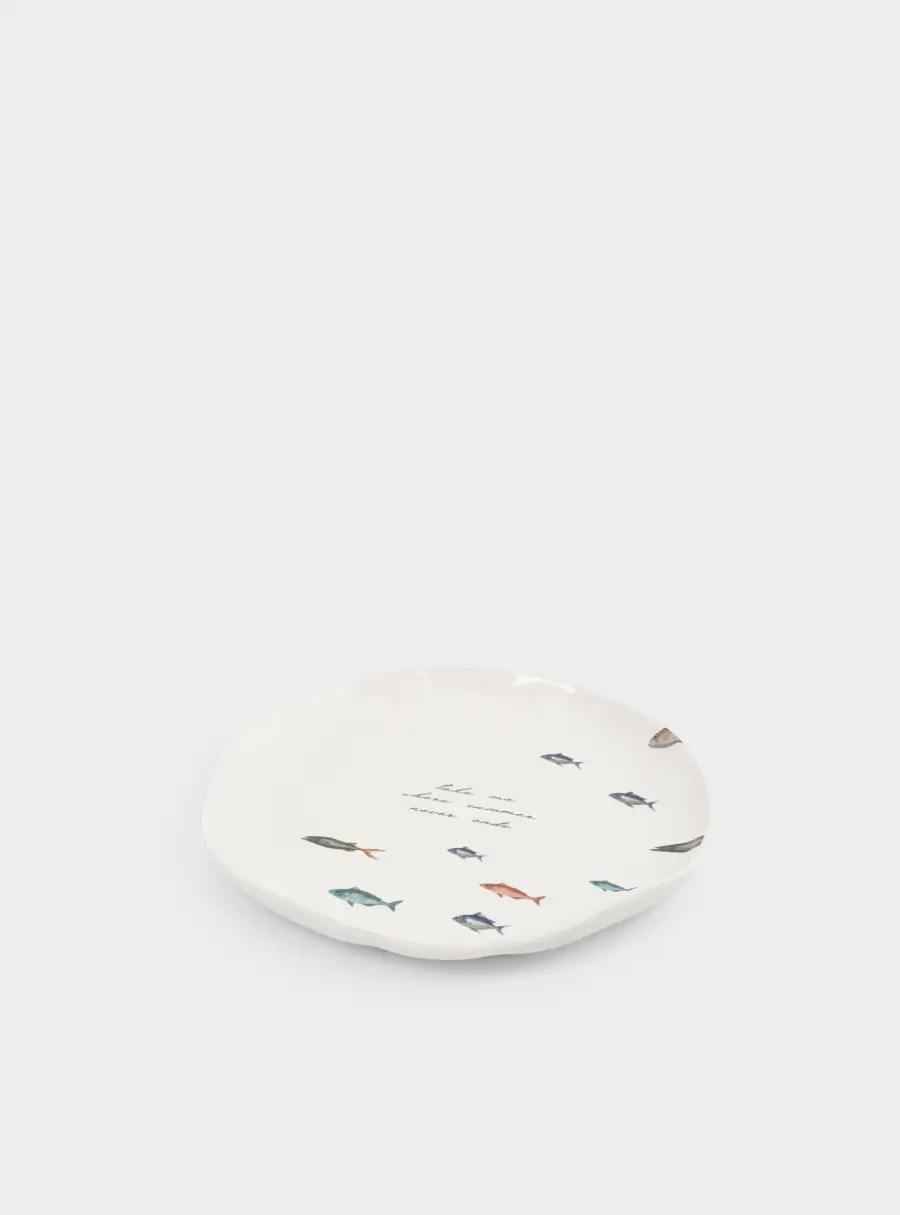 Тарелка обеденная, 25 см, керамика, белая, Рыбки, Sea world ,image-1