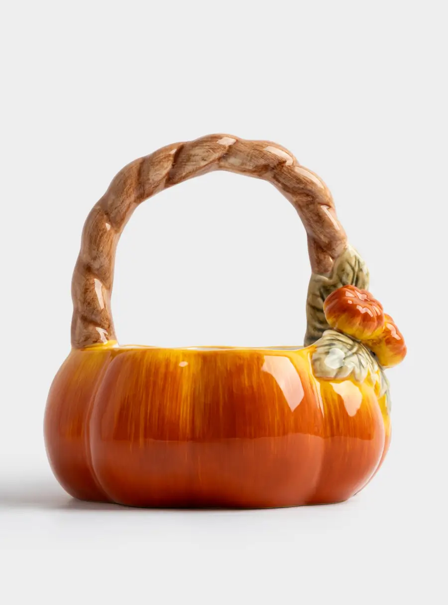 Конфетница, 21х21 см, с ручкой, керамика, оранжево-зеленая, Тыква, Bright pumpkin ,image-1