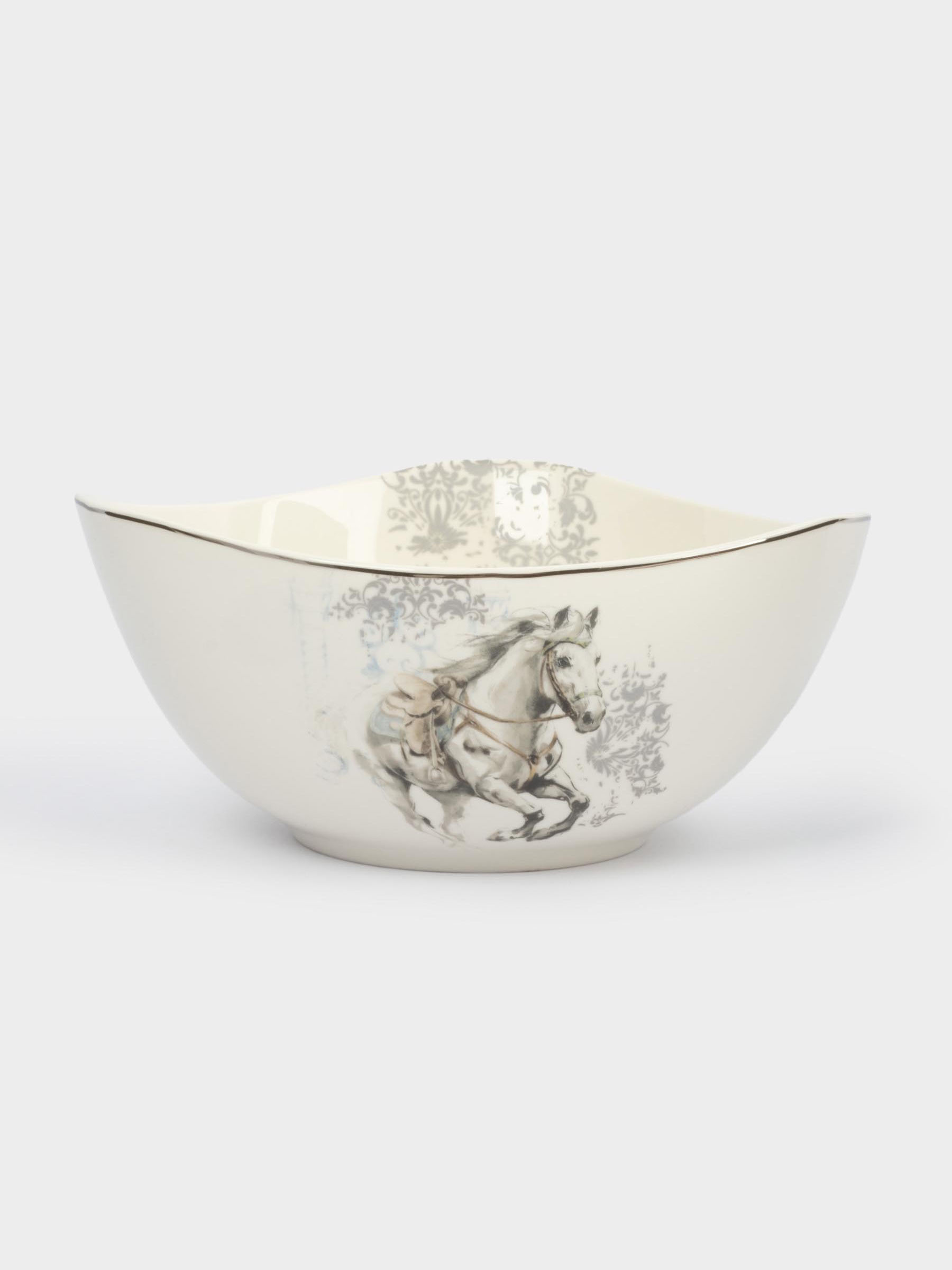 Салатник, 21х11 см, 1,8 л, фарфор N, белый, с серебристым кантом, Конь, White horse, image-0