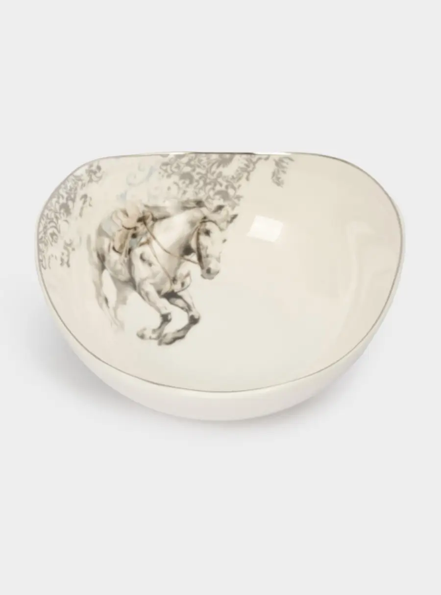 Пиала, 14х5 см, фарфор N, белая, с серебристым кантом, Конь, White horse ,image-1