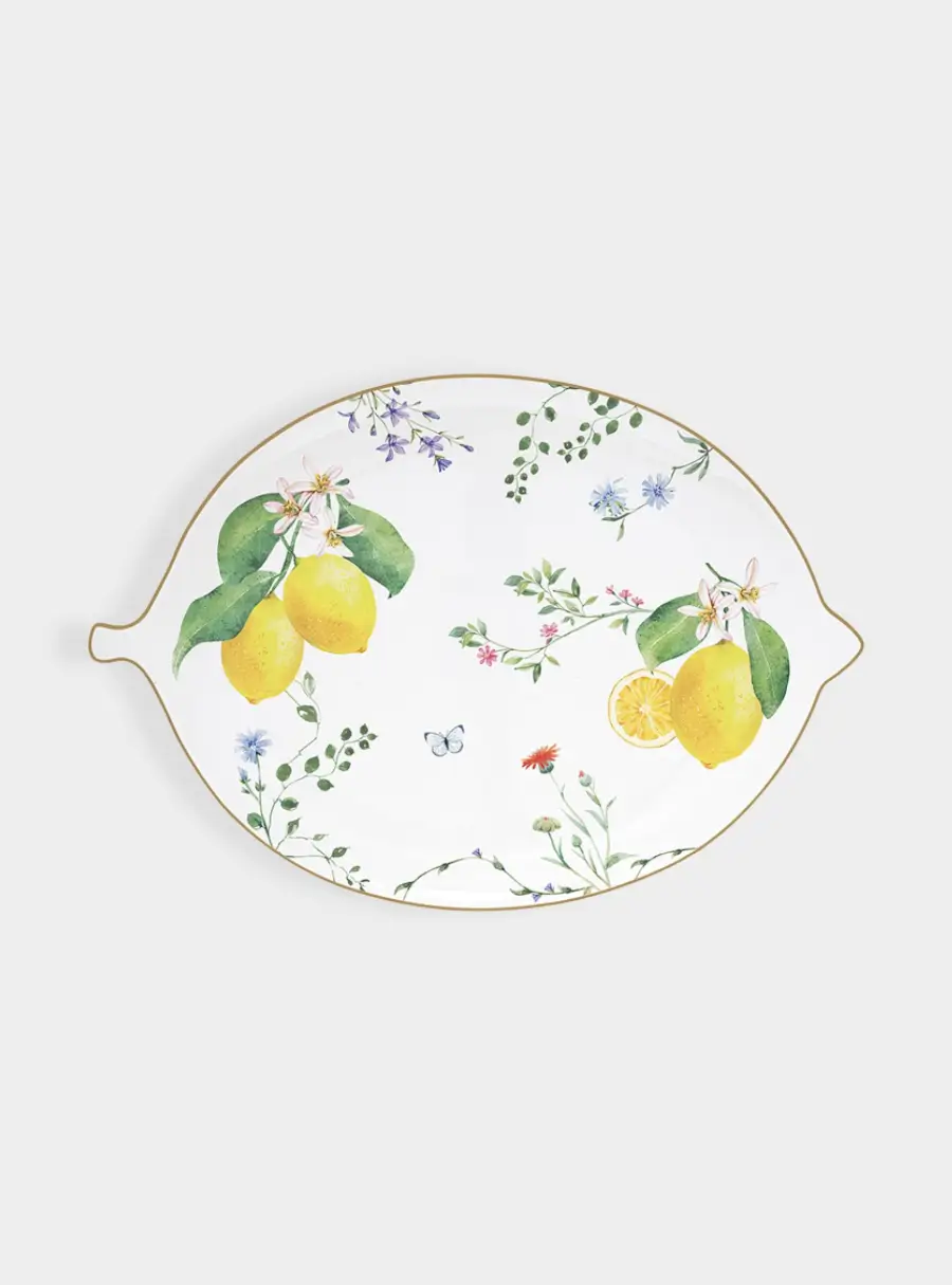 Блюдо, 25х18 см, фарфор P, овальное, белое, Цветы и лимоны, Fleurs et Citrons ,image-0