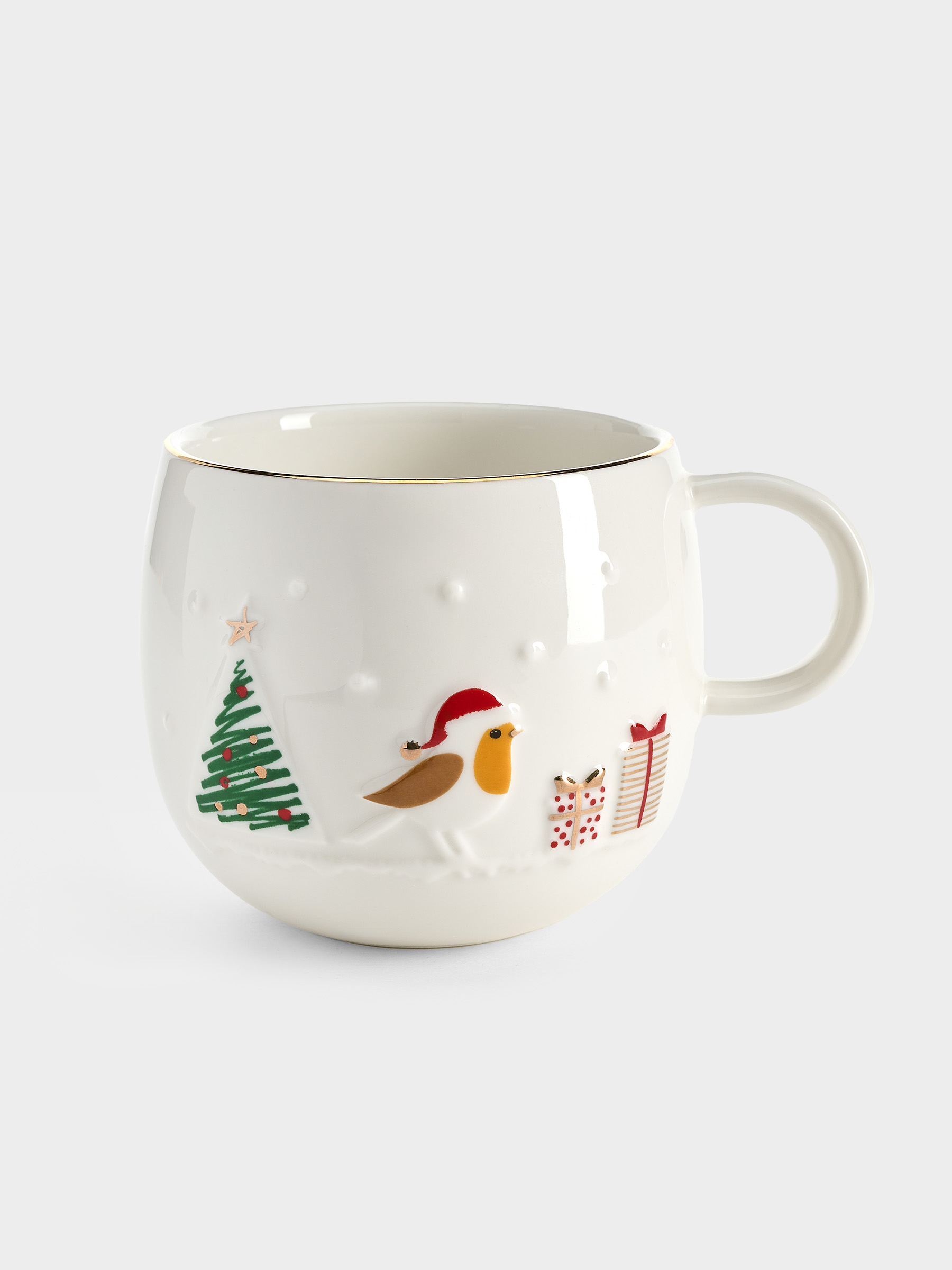Кружка, 400 мл, фарфор P, белая, с золотым кантом, Птичка, Let It Snow, image-0
