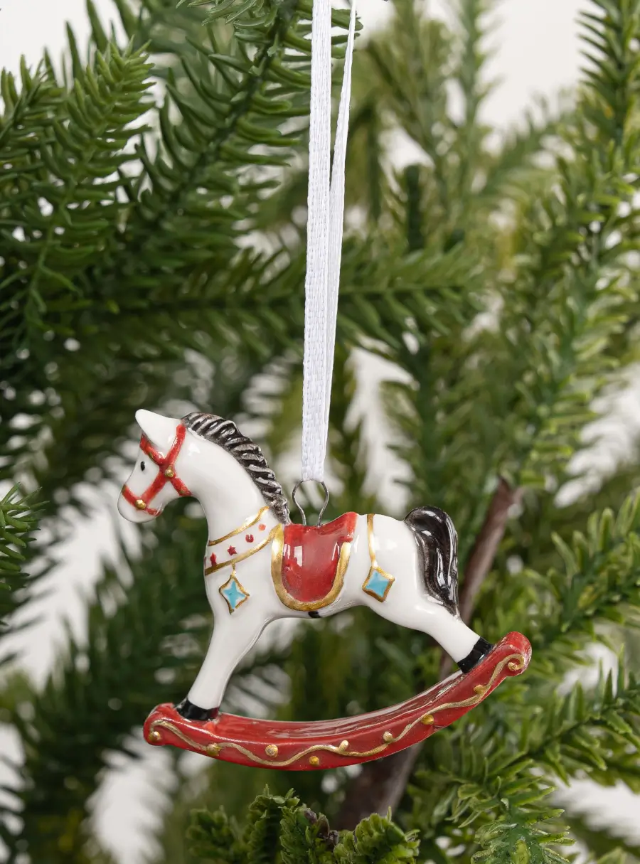 Игрушка елочная, 6 см, фарфор P, Лошадка-качалка, New Year ,image-2