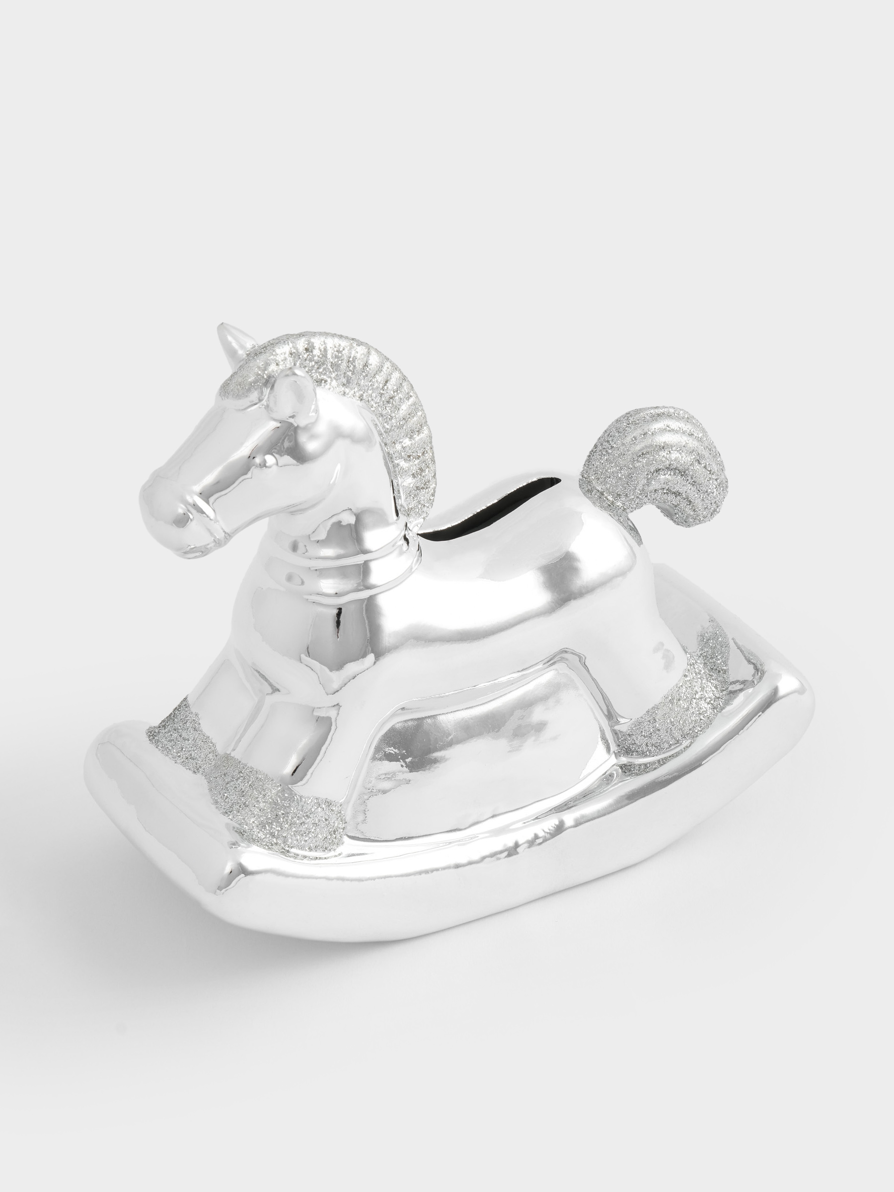 Копилка, 13 см, фарфор P, серебристая, Лошадка-качалка, Horse, image-0