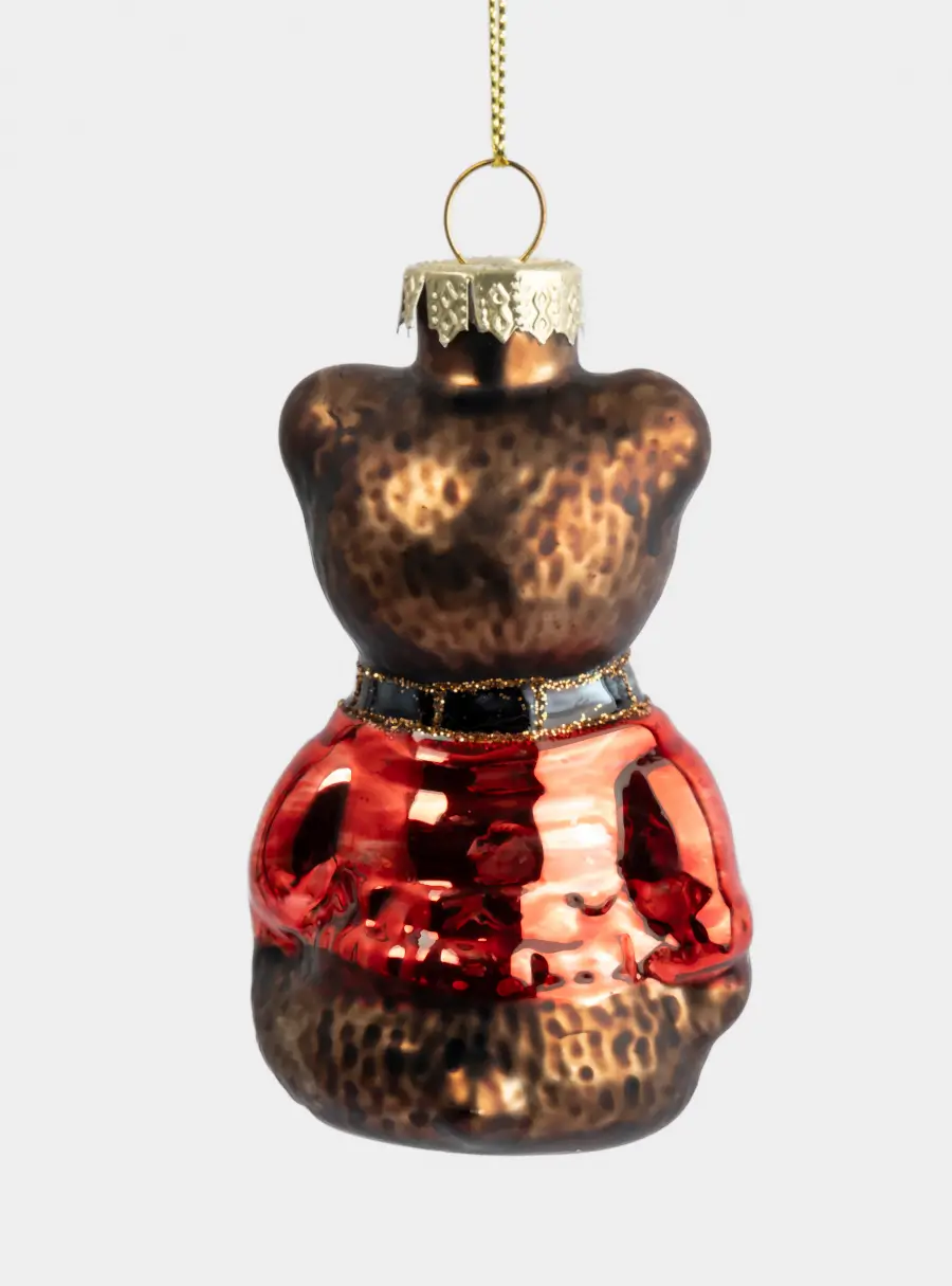 Игрушка елочная, 5х10 см, стекло, коричневая, Мишка в свитере, New year, image-1