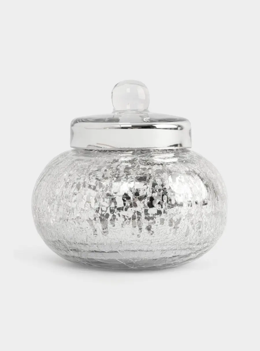 Конфетница, 16х15 см, с крышкой, стекло, серебристая, Кракелюр, Craquelure