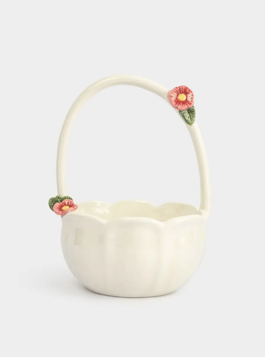 Конфетница, 15х22 см, с ручкой, керамика, молочная, Цветы, Gentle flower ,image-0
