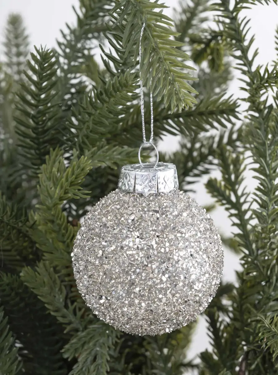 Игрушка елочная, 6 см, стекло, с блестками, серебристая, Шар, New Year ,image-1