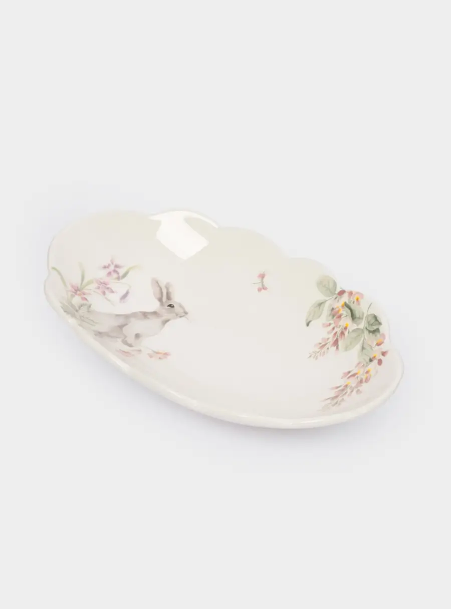 Блюдо, 31х18 см, керамика, овальное, белое, Кролик с цветами, Flower Rabbit ,image-1