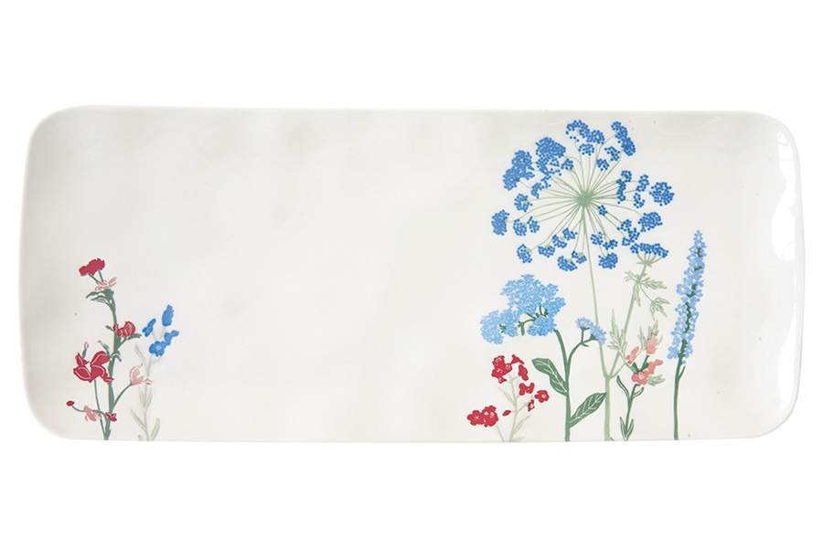 Блюдо прямоугольное Луговые цветы, голубые, 36 х 15,5 см