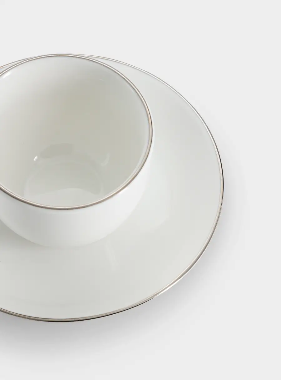 Пара кофейная, 1 перс, 2 пр, 90 мл, фарфор P, белая, с серебристым кантом, White Platinum, image-4