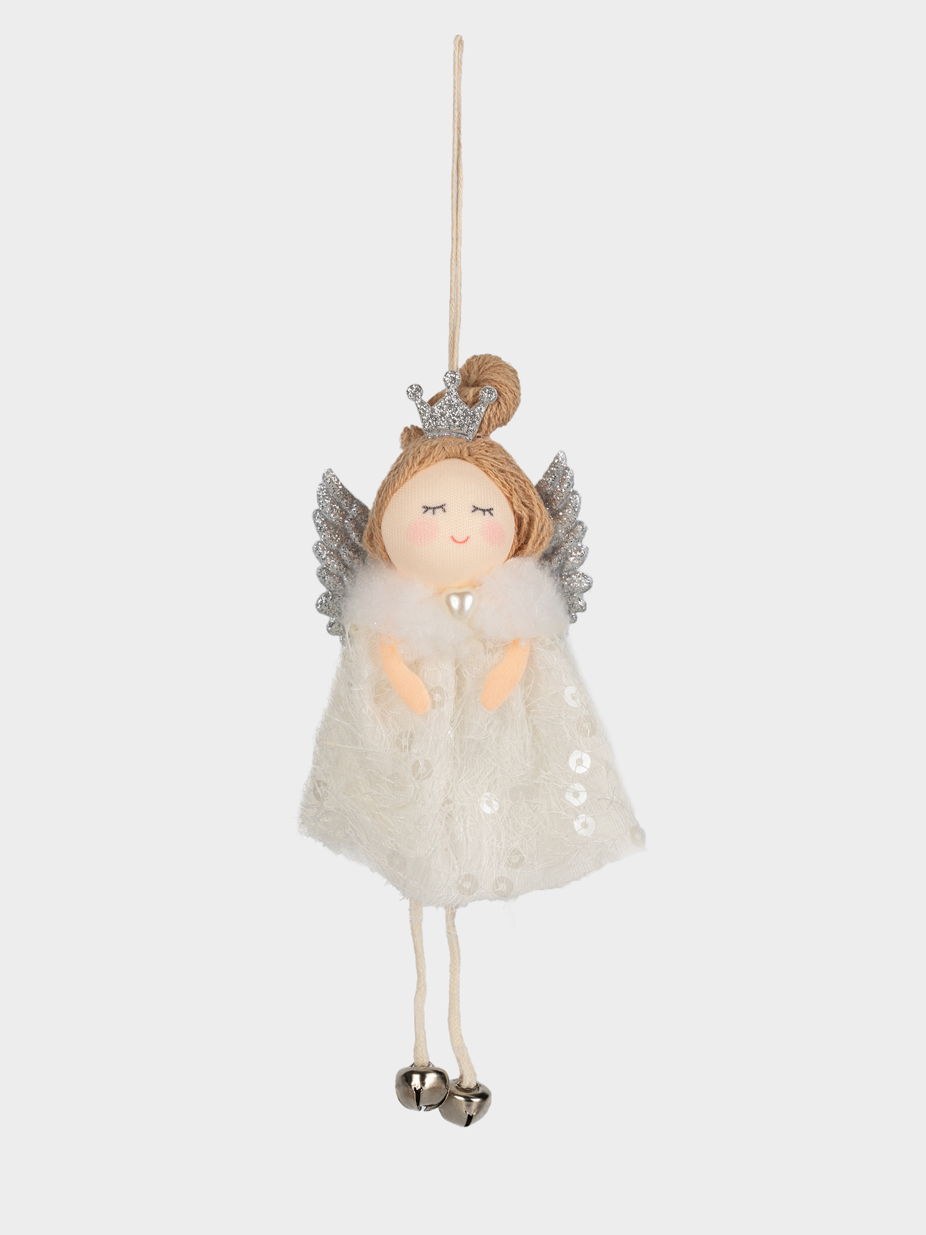 Игрушка елочная, 16 см, пенопласт/полиэстер, серебристая, Ангел, New year, image-1