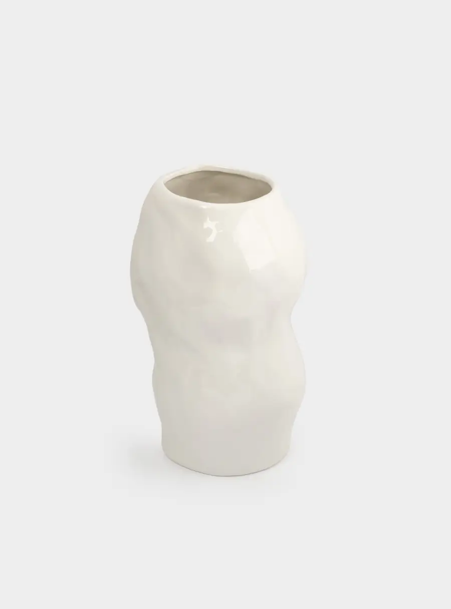 Ваза для цветов, 28 см, керамика, молочная, Мятый эффект, Barkhan ,image-2