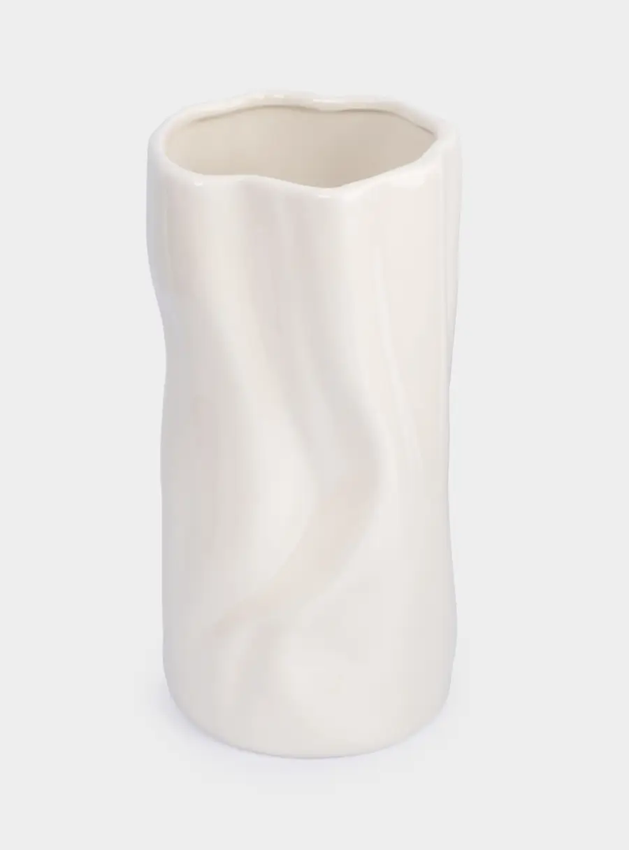 Ваза для цветов, 23 см, керамика, молочная, Мятый эффект, Drapery ,image-2