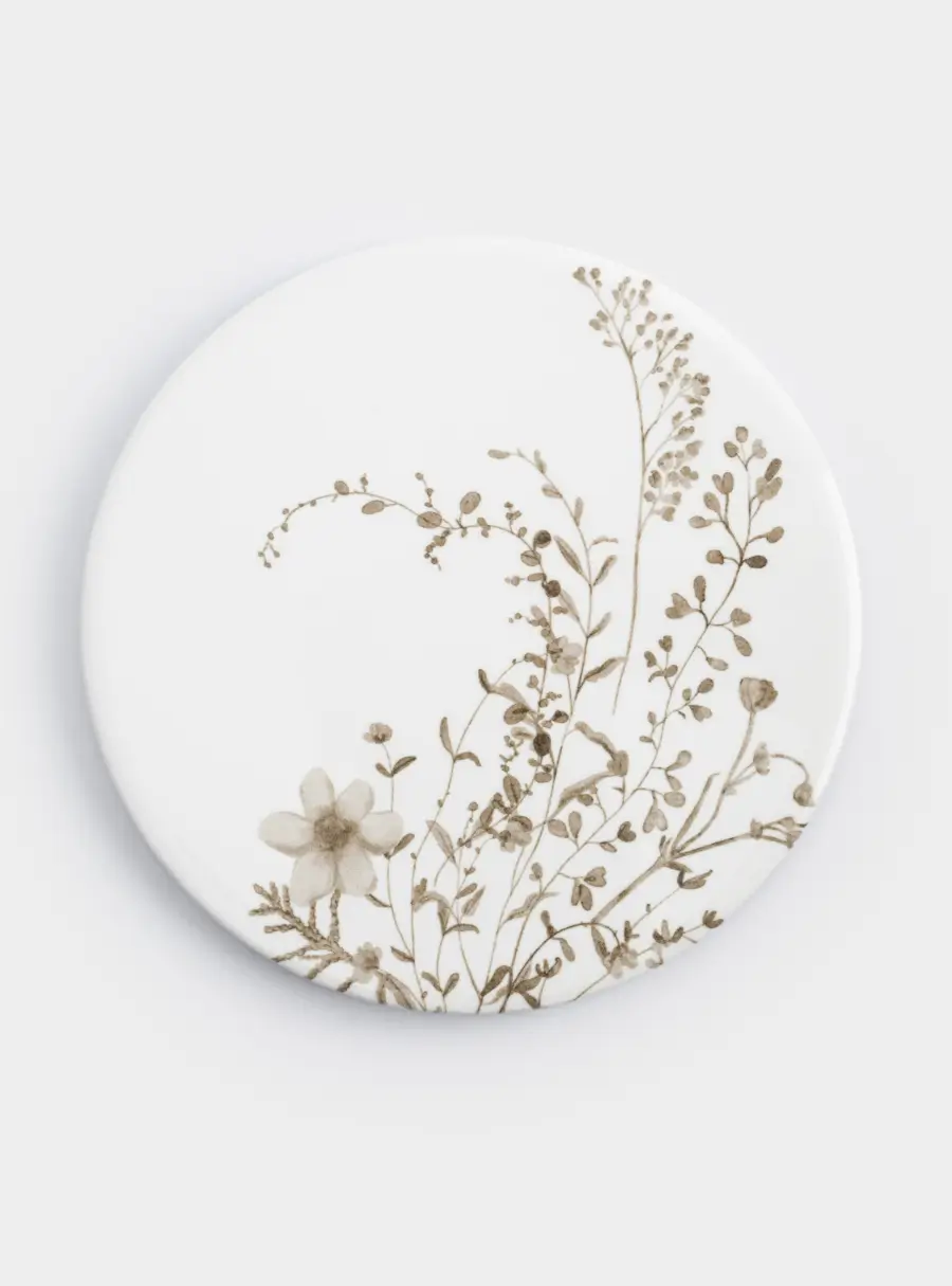 Подставка под кружку, 11 см, круглая, керамика/пробка, белая, Осенние цветы, Florance ,image-0