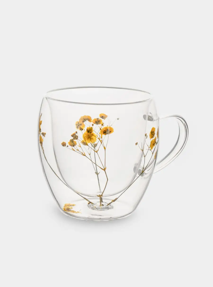 Кружка, 240 мл, стекло Б, с сухоцветами внутри, Желтые цветы, Wind-mystery ,image-2