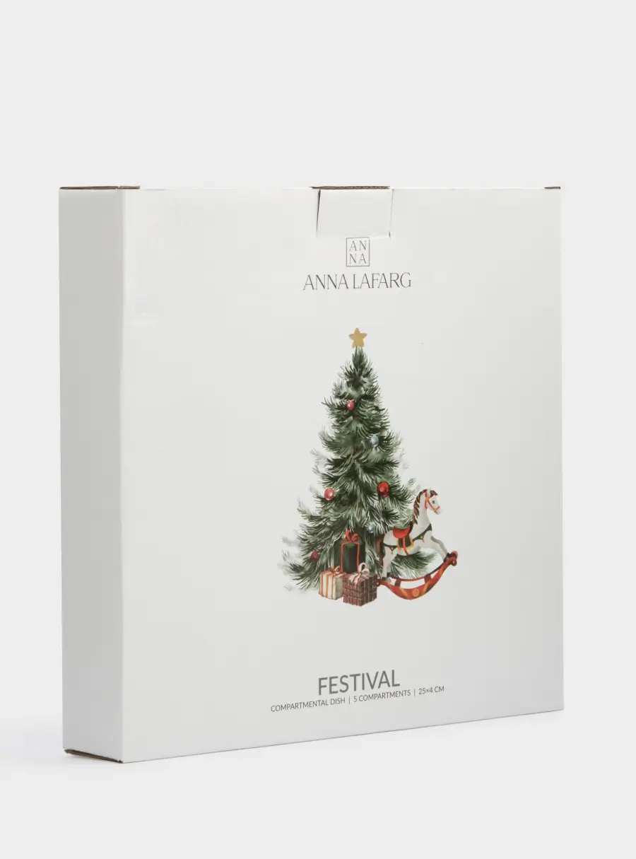 Менажница, 25 см, 5 отд, керамика, зеленая, Лошадка у елки, Festival, image-5