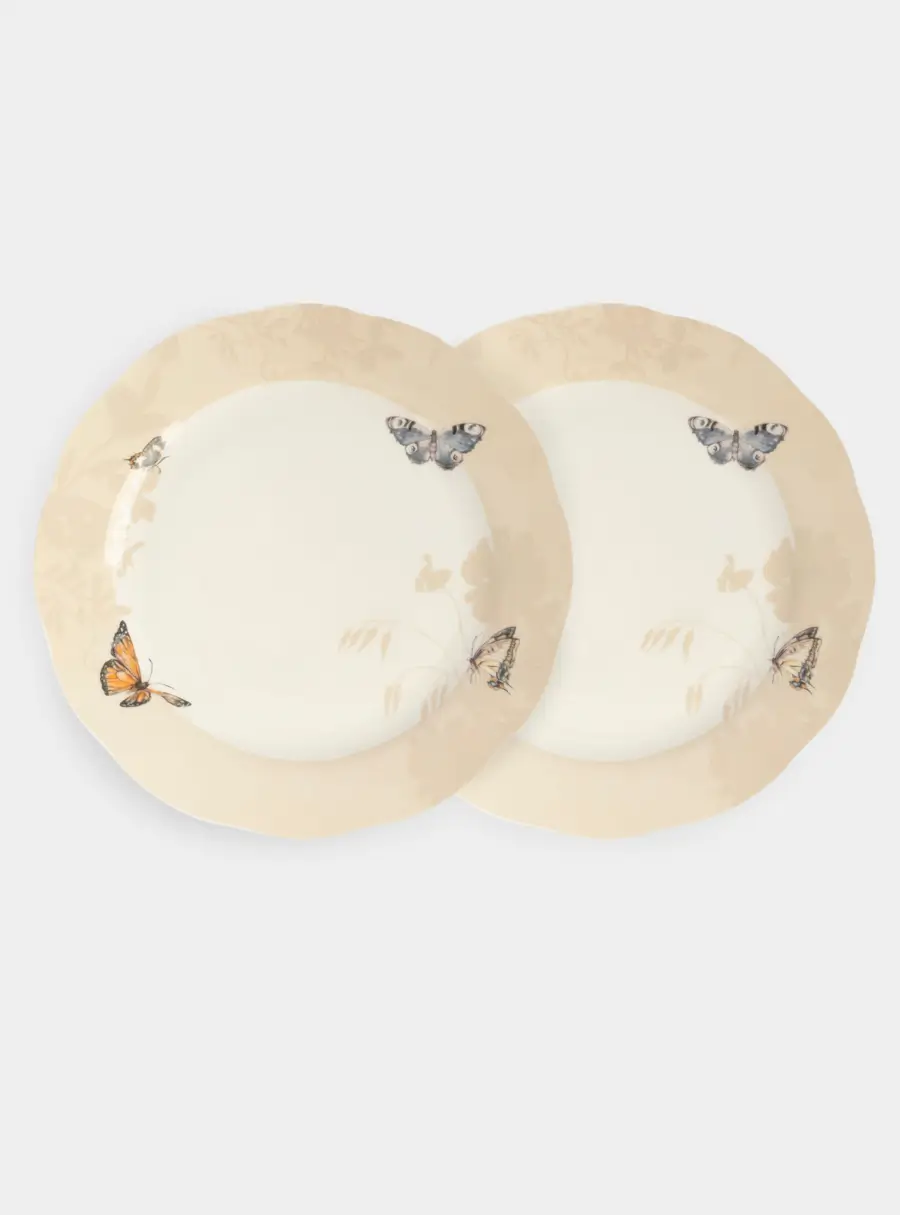 Тарелка закусочная, 24 см, 2 шт, фарфор N, бежевая, Бабочки, Butterfly garden ,image-0