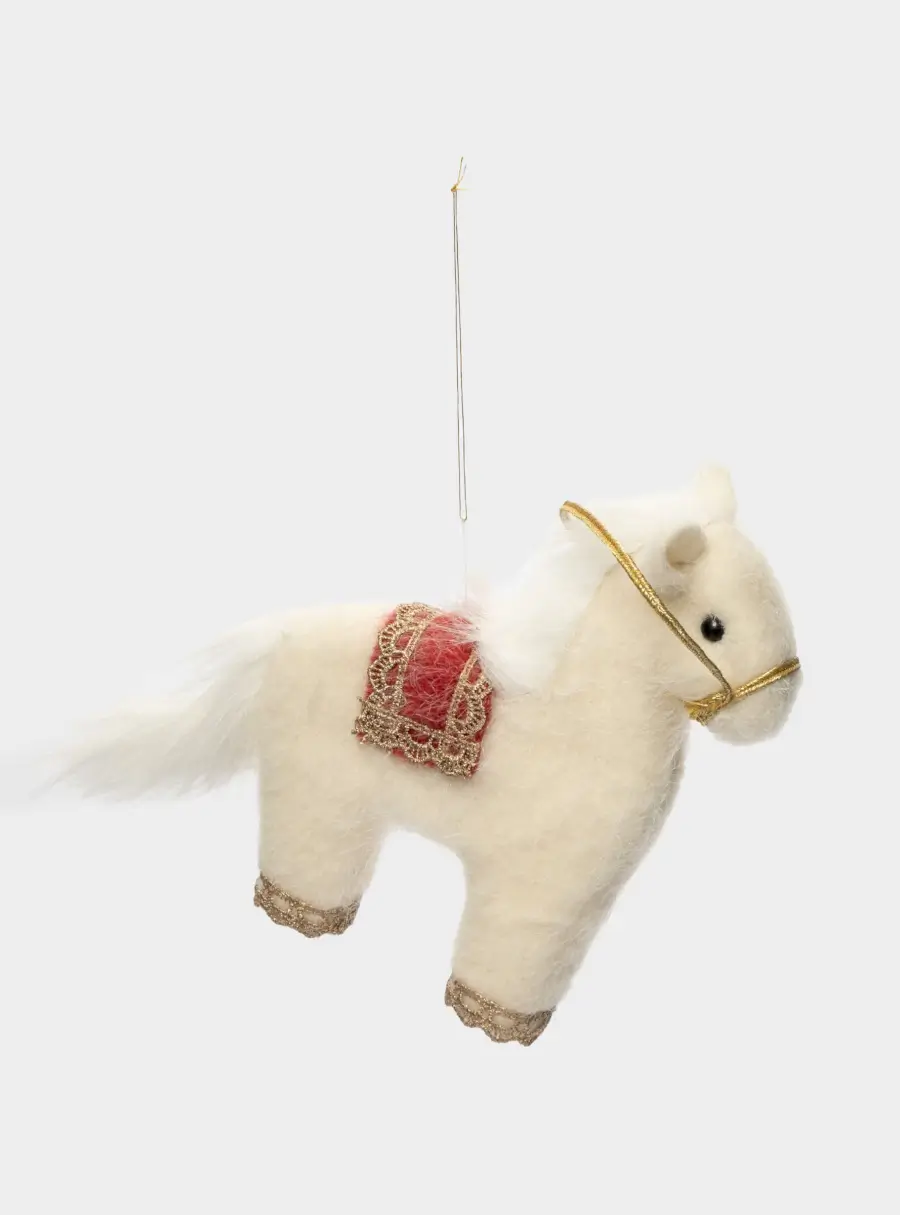 Игрушка елочная, 17 см, пенопласт/полиэстер, молочно-красная, Лошадка, New year, image-1