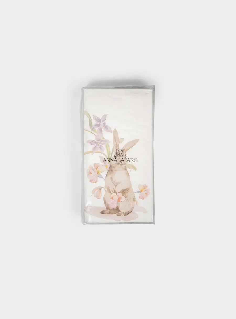 Салфетки бумажные, 33х33 см, 20 шт, прямоугольные, белые, Кролик в цветах, Flower Rabbit ,image-3