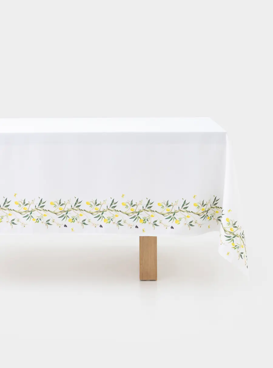 Скатерть, 160х160 см, полиэстер, белая, Лимоны на ветках, Lemon branch ,image-0