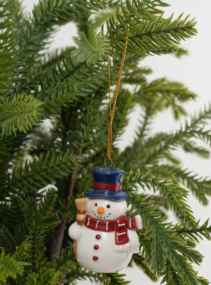 Игрушка елочная, 6 см, фарфор P, Снеговик в шляпе и шарфе, New Year, image-5