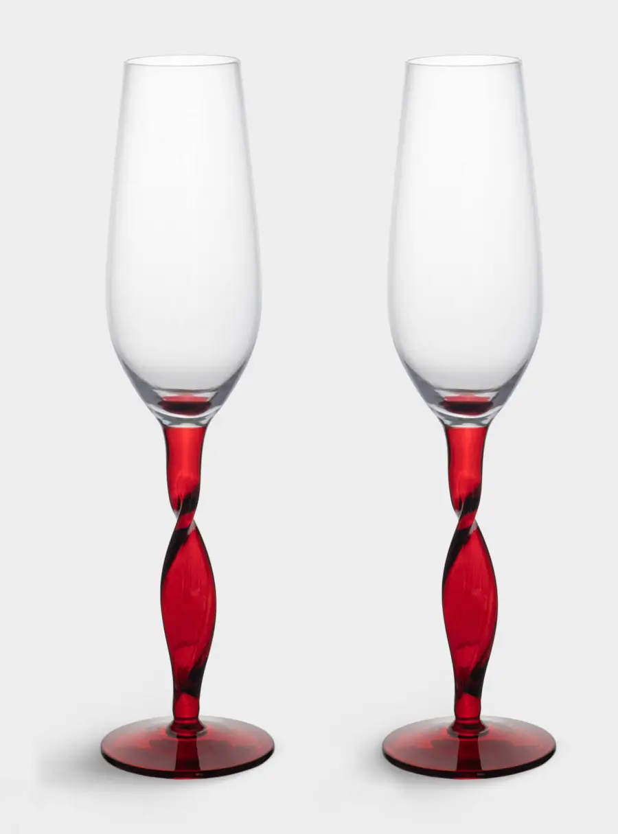 Бокал для шампанского, 220 мл, 2 шт, стекло, красная ножка, Villalago ,image-0