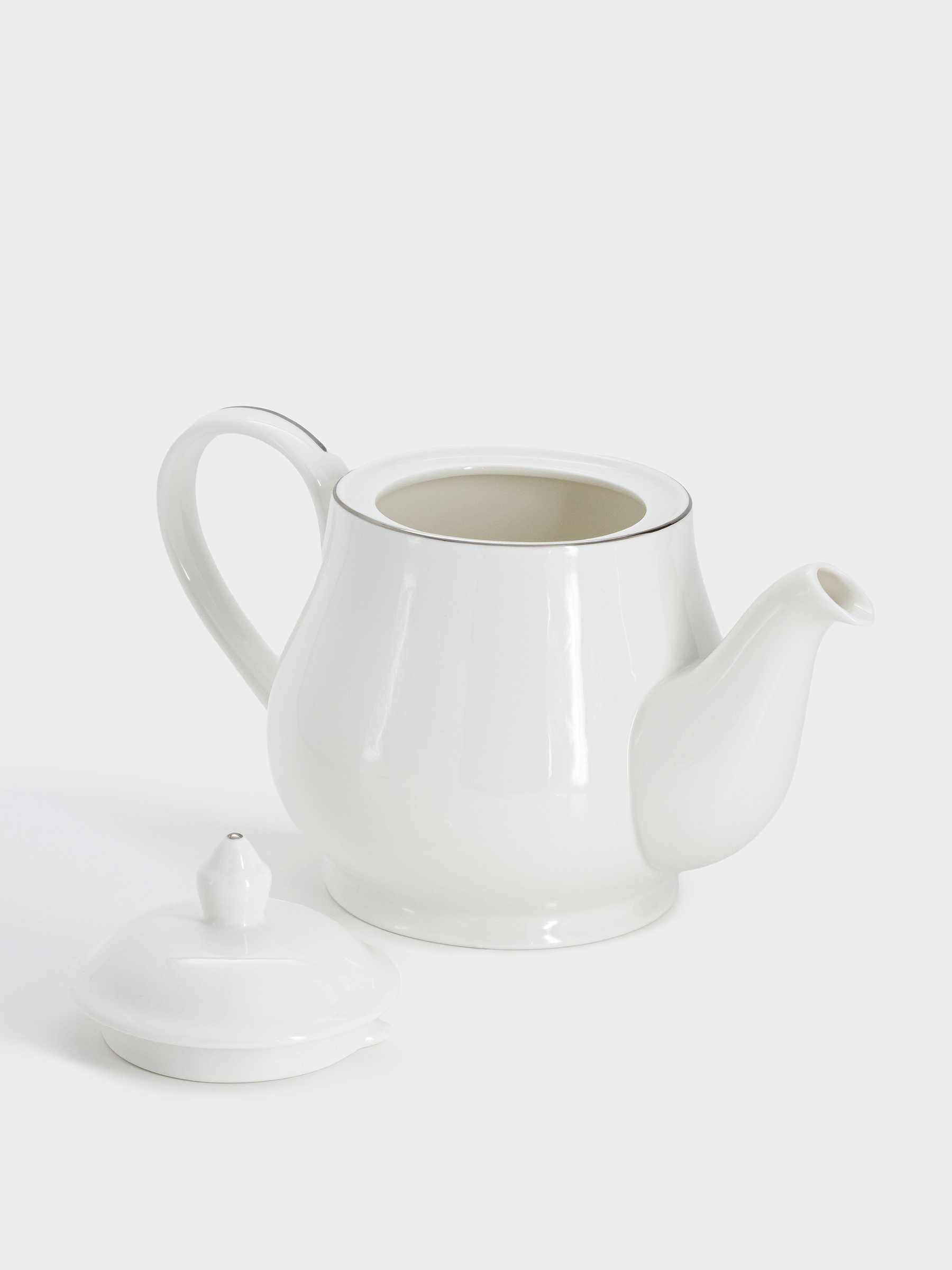 Чайник заварочный, 1 л, фарфор P, белый, с серебристым кантом, White Platinum, image-4