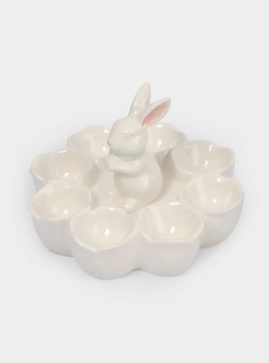 Блюдо пасхальное, 18х12 см, 8 отд, керамика, молочно-золотистое, Кролик в цветах, White Rabbit ,image-2