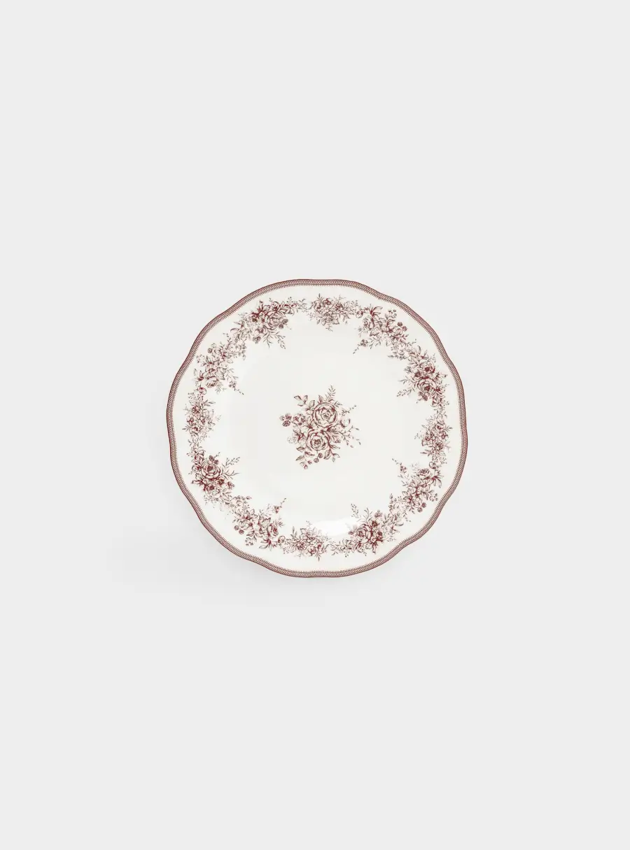 Тарелка закусочная, 19 см, 2 шт, фарфор P, бело-бордовая, Цветочный узор, Corsica ,image-1