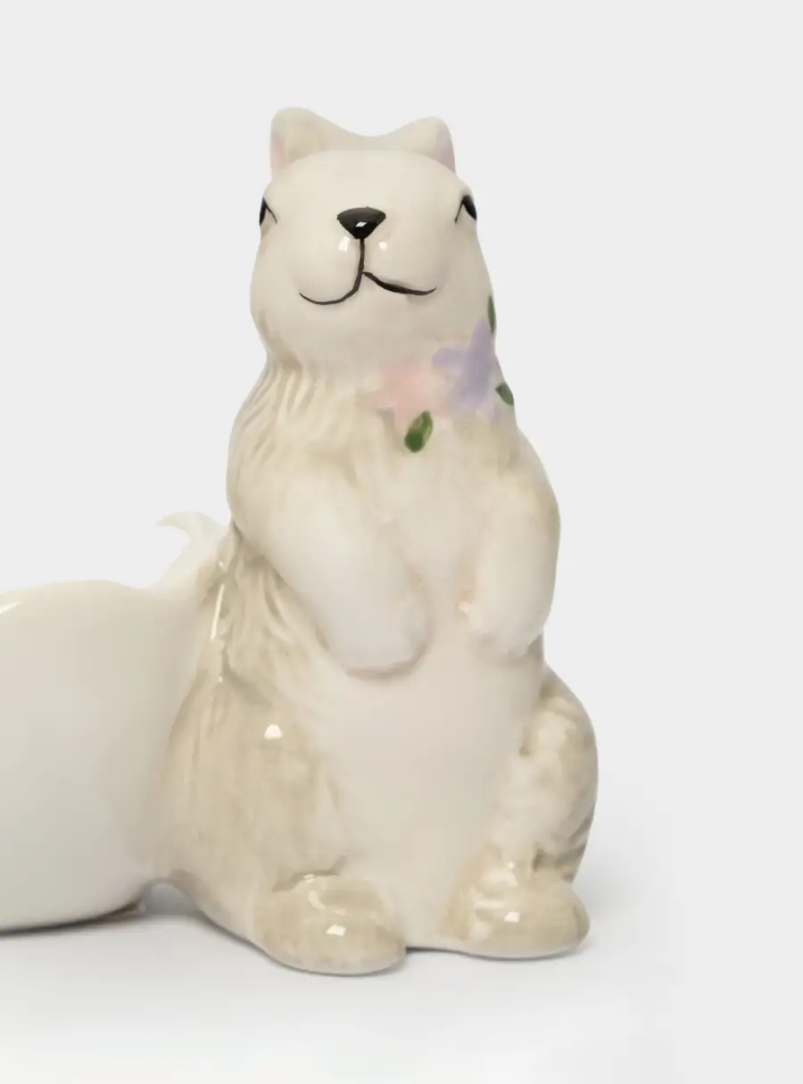 Подставка для яйца, 8 см, керамика, серая, Кролик с цветами, Brown Rabbit, image-5