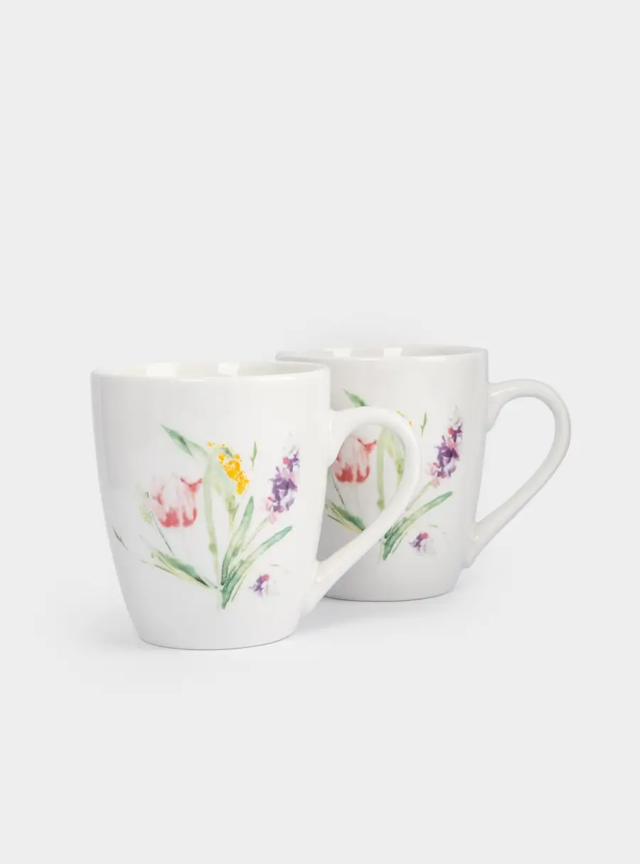 Кружка, 350 мл, 2 шт, фарфор P, белый, Акварельные цветы, Bouquet ,image-2