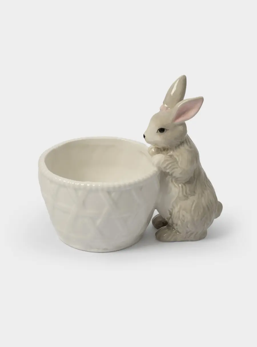 Конфетница, 12х16 см, керамика, молочно-серая, Кролик с корзинкой, Brown Rabbit ,image-3