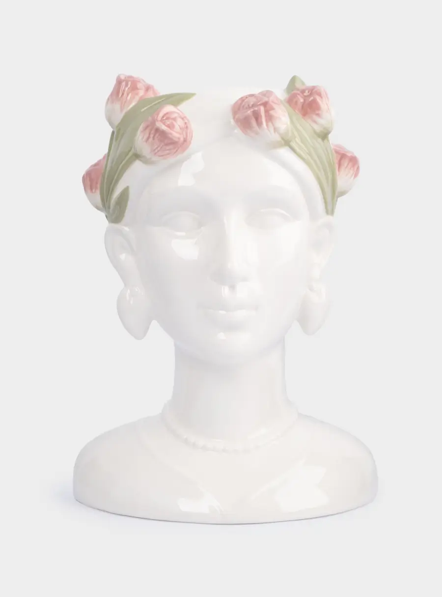 Ваза для цветов, 30 см, керамика, молочная, Женщина с тюльпанами, Tulip ,image-2