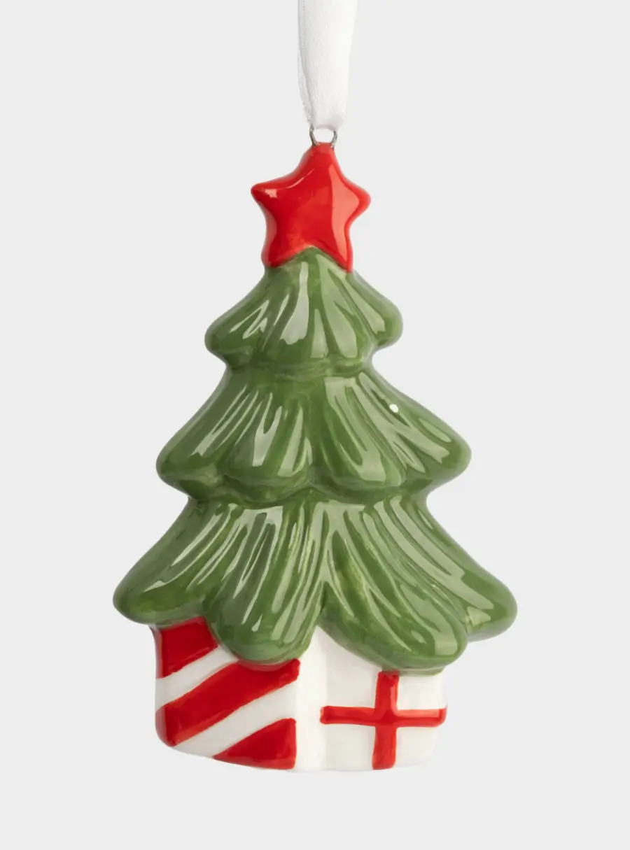 Игрушка елочная, 9 см, керамика D, Елка с подарками, New year