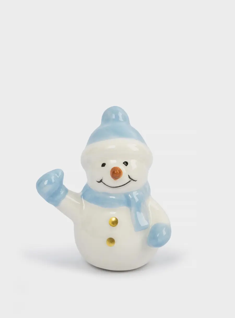 Статуэтка, 6 см, керамика, бело-голубая, Снеговик в шапке и шарфе, Snowman ,image-1