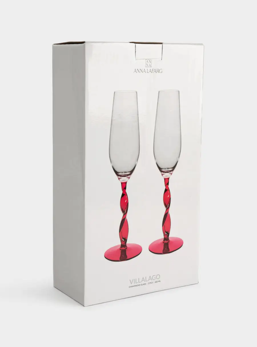 Бокал для шампанского, 220 мл, 2 шт, стекло, красная ножка, Villalago, image-6