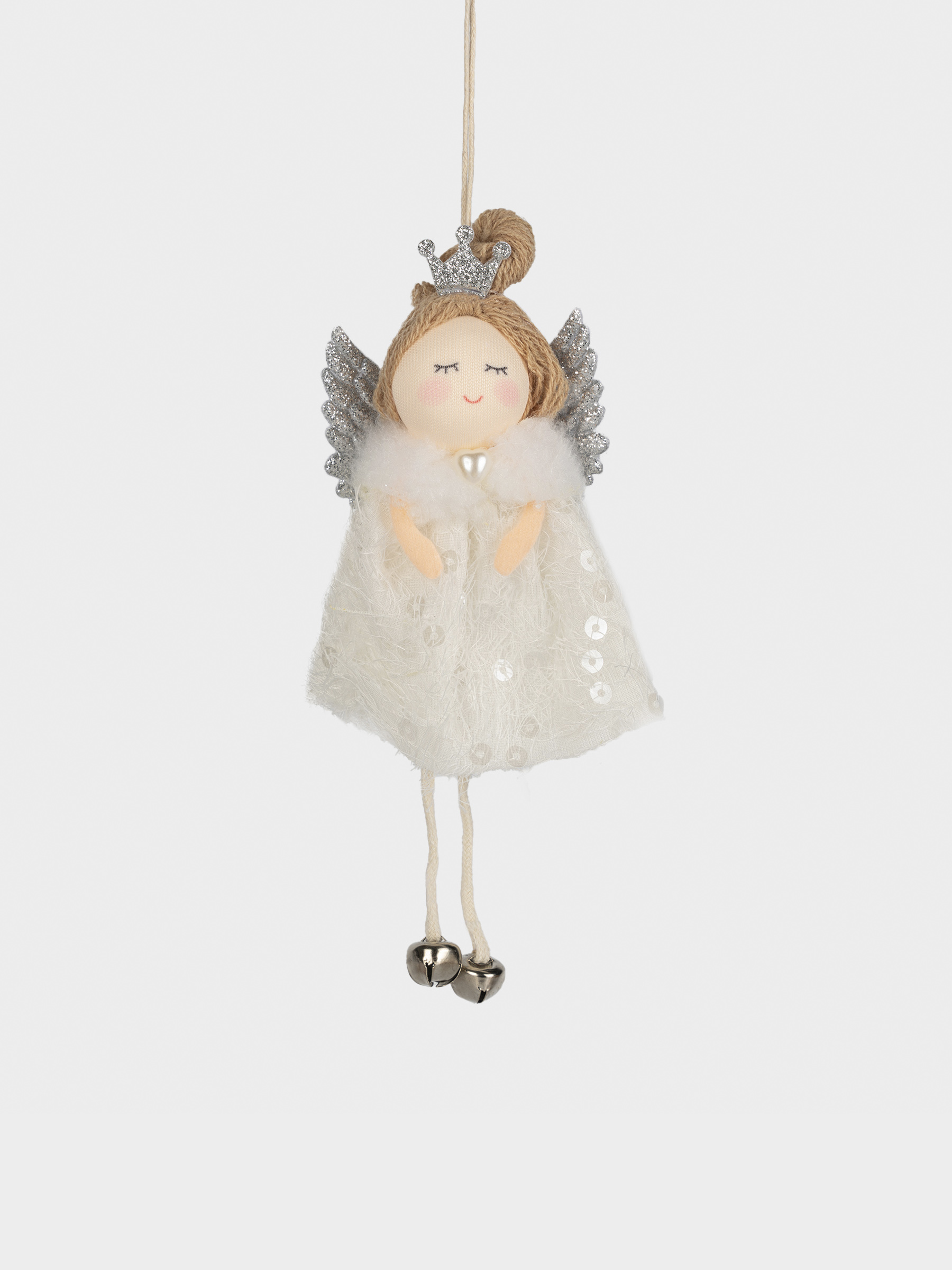 Игрушка елочная, 16 см, пенопласт/полиэстер, серебристая, Ангел, New year, image-0