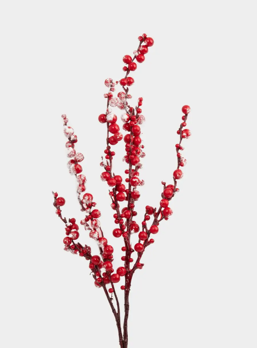 Ветка декоративная, 60 см, пластик/пенопласт, Красные заснеженные ягоды, Interior bright ,image-1