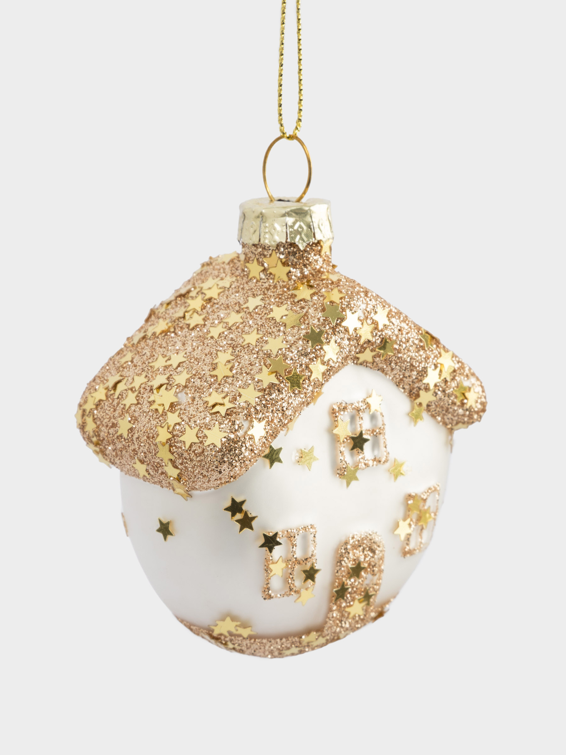 Игрушка елочная, 4х6 см, стекло, золотистая, Домик, New year, image-2