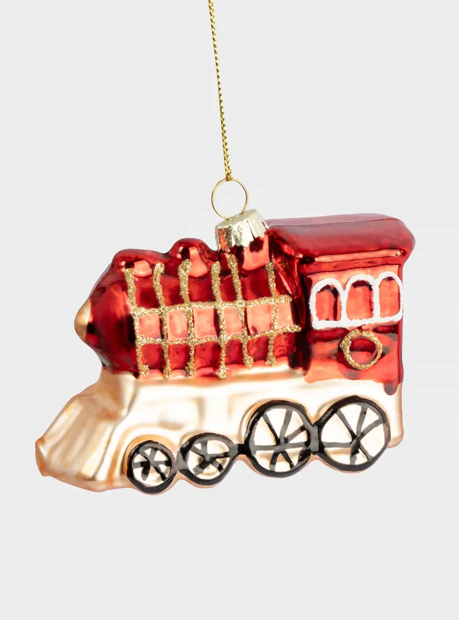 Игрушка елочная, 10 см, стекло, красная, Паровоз, New year, image-1