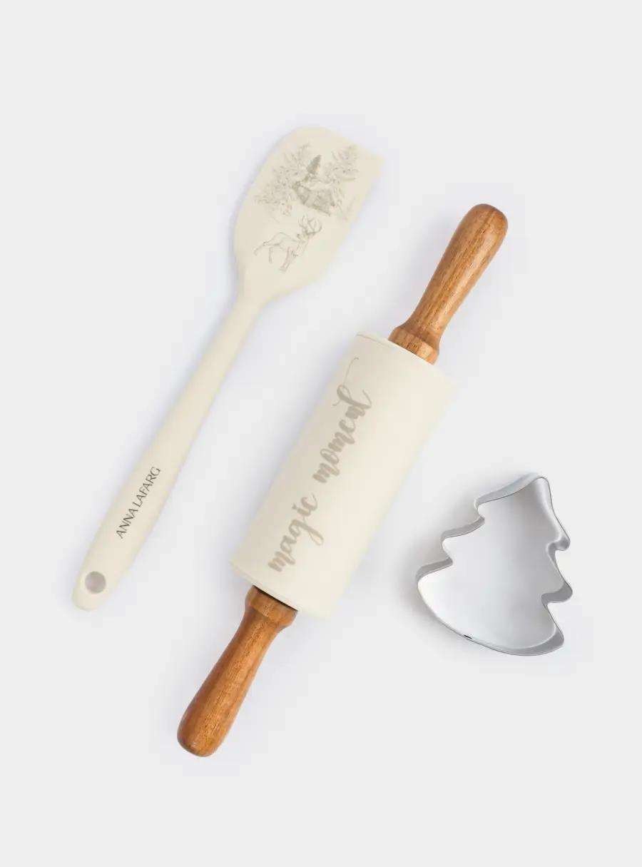 Набор для выпечки, 3 пр, скалка/лопатка/форма, силикон/дерево/сталь, Олень в лесу, Maral grey ,image-1